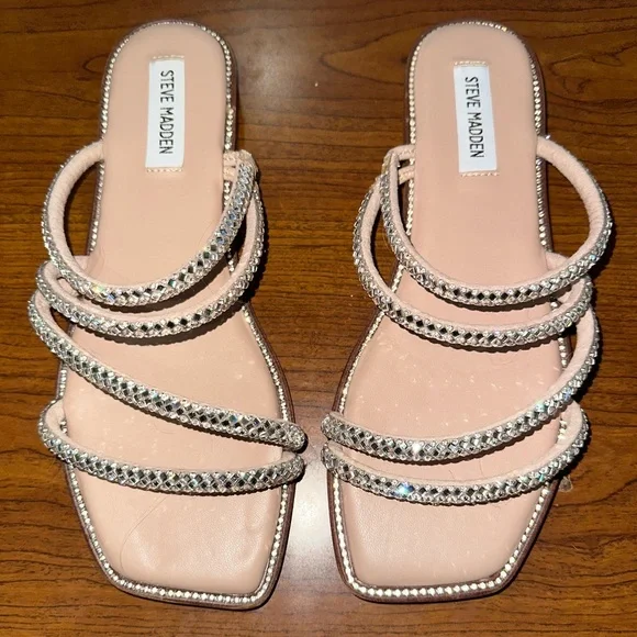 Steve Madden Starie Rhinestone Silver Strappy Square Toe Sandals Size 8.5 NWOT - Picture 4 of 9